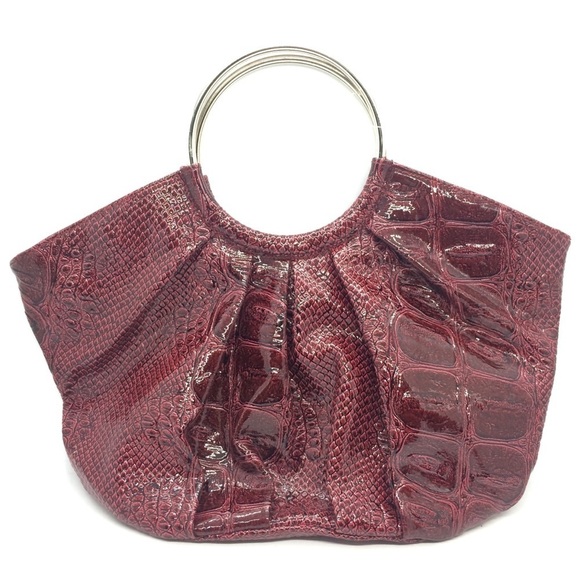 3/$30 RED FAUX LEATHER CROCODILE PLEATHER TOP HANDLE O RING BAG RETRO PURSE - Picture 1 of 10